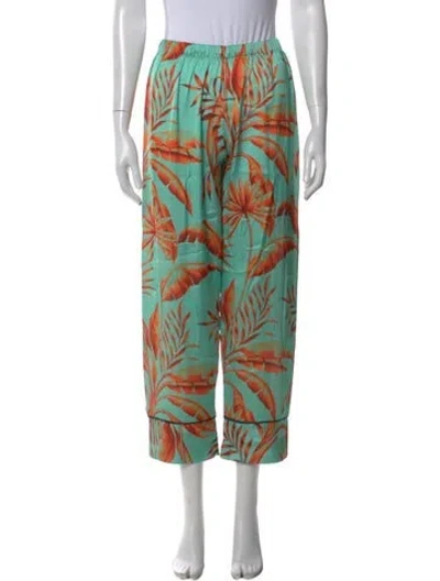 Pre-owned Loborosa Floral Print Wide Leg Pants W/ Tags In Green