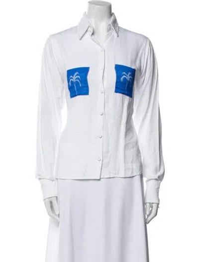 Pre-owned Loborosa Long Sleeve Button-up Top In Blue