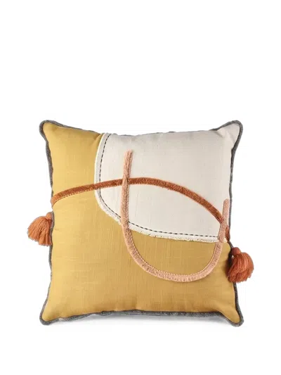 L'oca Nera Abstract-embroidered Tassel Cushion In Yellow