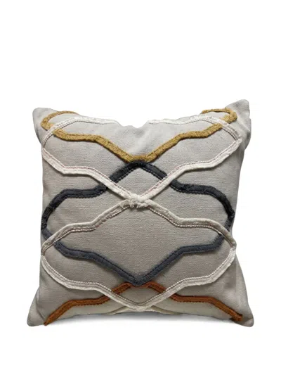 L'oca Nera Embroidered Canvas Cushion In Neutral