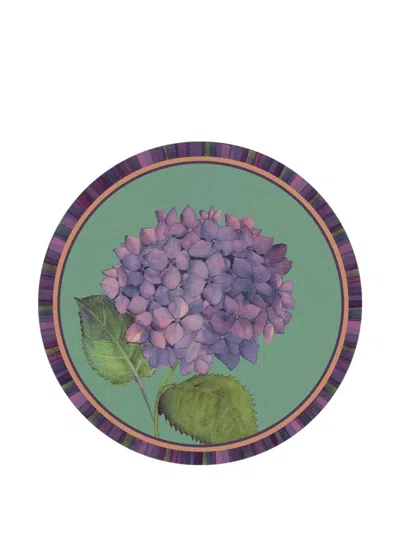 L'oca Nera Floral Striped Plate (39cm) In Green
