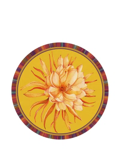 L'oca Nera Floral Striped Plate (39cm) In Yellow