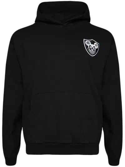 Local Authority Mischief Shield Fleece Hoodie In Washed Black