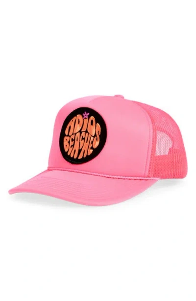 Local Beach Adios Beaches Patch Trucker Hat In Pink