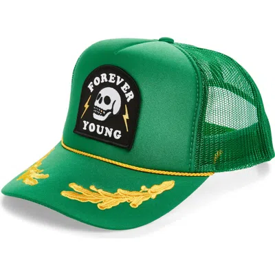 Local Beach Forever Young Captain Patch Trucker Hat In Green