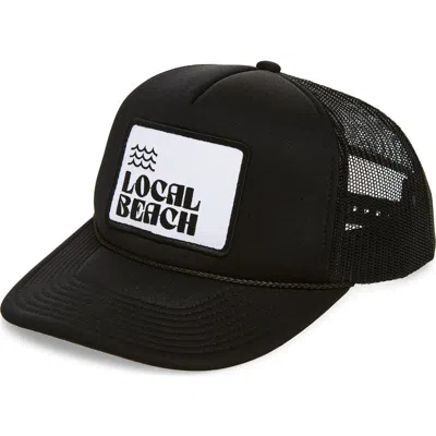 Local Beach Logo Patch Trucker Hat In Black