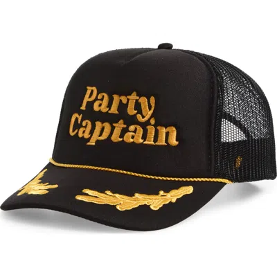 Local Beach Party Captain Embroidered Snapback Trucker Hat In Black