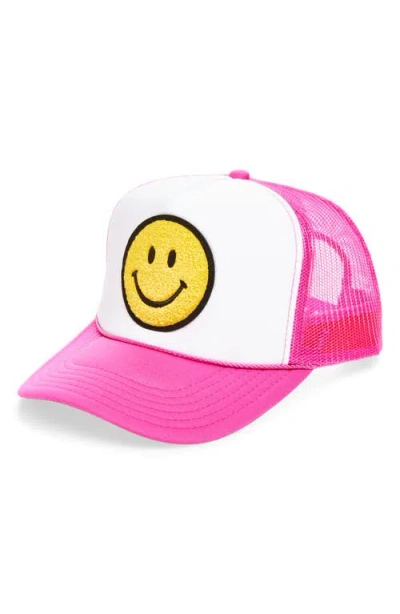 Local Beach Smiley Patch Trucker Hat In Pink