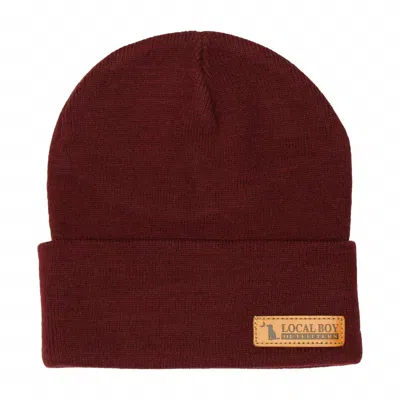 Local Boy Outfitters Men's Leather Label Beanie In Garnet In Multi