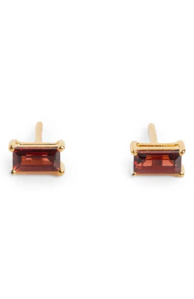 Local Eclectic Baguette Cut Birthstone Stud Earrings In Brown