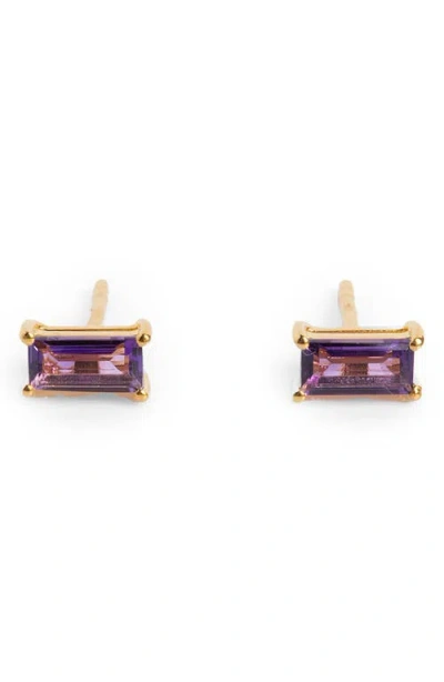 Local Eclectic Baguette Cut Birthstone Stud Earrings In Purple