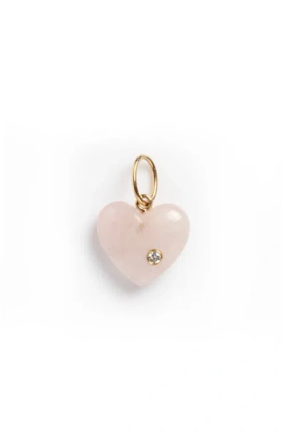 Local Eclectic Semiprecious Stone & Lab Grown Diamond Heart Charm In Pink