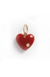 Local Eclectic Semiprecious Stone & Lab Grown Diamond Heart Charm In Red
