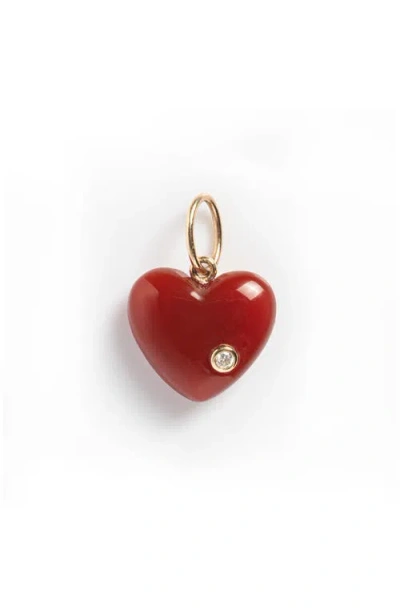 Local Eclectic Semiprecious Stone & Lab Grown Diamond Heart Charm In Red