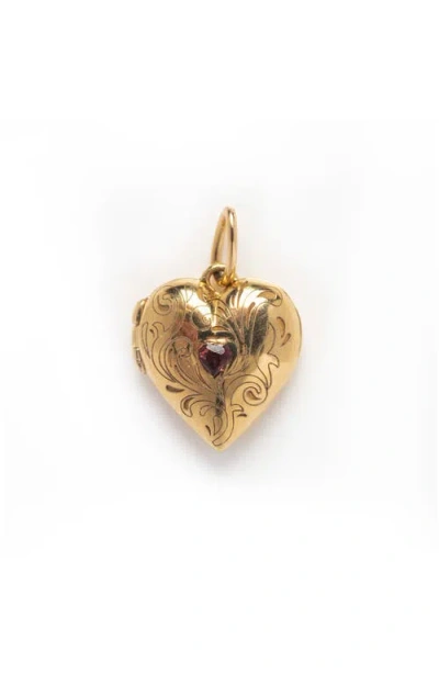 Local Eclectic Solid Gold Etched Garnet Heart Locket