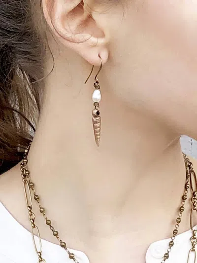 Lock & Key Jewelry Amphitrite Pearl & Bronze Conical Shell Earrings In Multi
