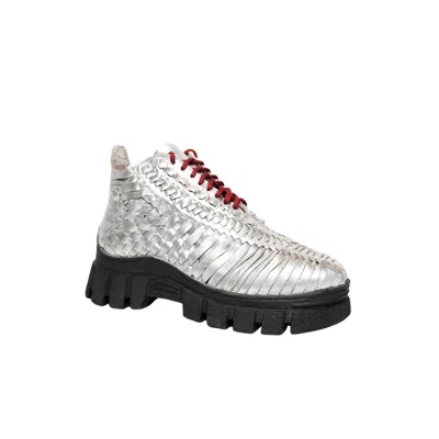 Locklear Thomas Women's Silver / Black / Red Calle Handmade Huarache Boot In Silver In Silver/black/red