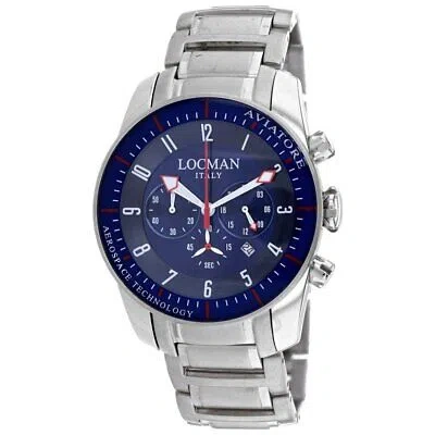 Pre-owned Locman Aviatore Mens Blue Dial Watch Stainless Steel 450nbbl Quartz 50m