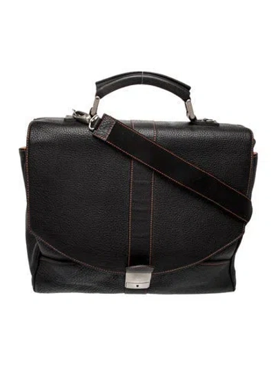 Pre-owned Locman Leather Messenger Bag Vintage In Black