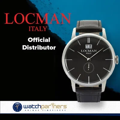 Pre-owned Locman Watch 1960 Gran Data Classic Solo Tempo Big Date Acciaio 41mm Black Dial