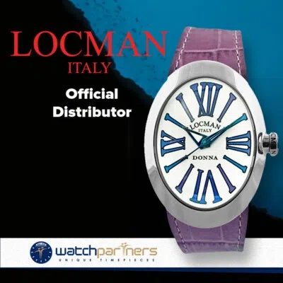 Pre-owned Locman Watch Change Donna Time Quartz Movt 5atm 34.5mm Grey Dial Purple Numbers