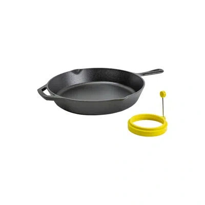Lodge 10.25" Cast Iron Skillet With 4" Silicone Egg Ring In Black