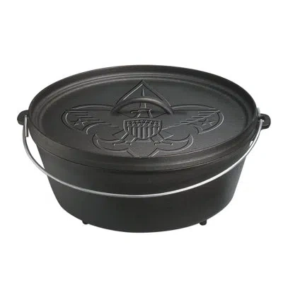 Lodge 12 Inch / 6 Quart Cast Iron Boy Scout Camp Dutch Oven In Matte Black