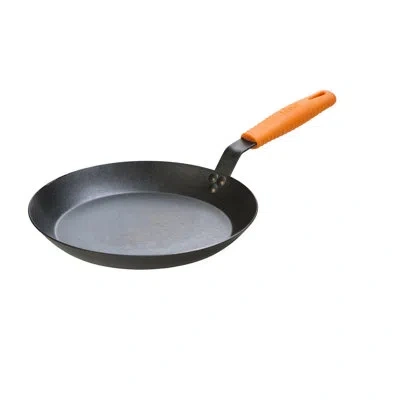 Lodge 12 Inch Seasoned Carbon Steel Skillet With Orange Silicone Handle Holder In Black