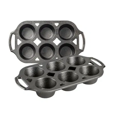 Lodge 2 Piece Cast Iron Muffin Pan Set In Black