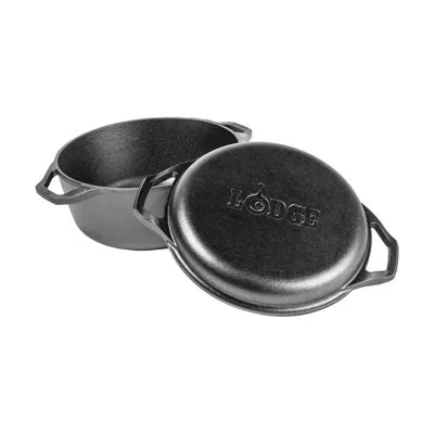 Lodge Chef Collection 6 Qt Seasoned Cast Iron Double Dutch Oven In Black