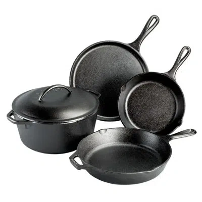 Lodge Seasoned Cast Iron 5 Piece Cookware Set In Black