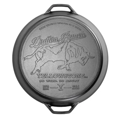 Lodge Yellowstone 17 Inch Seasoned Cast Iron Bull Dual Handle Skillet In Metallic