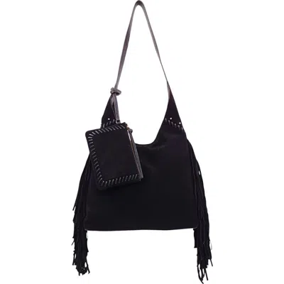 Lodis Ceres Leather Hobo In Black Suede