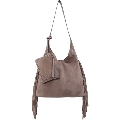 Lodis Ceres Leather Hobo In Fog Suede