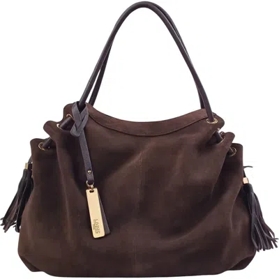 Lodis Zaria Leather Hobo In Milk Chocolate Suede