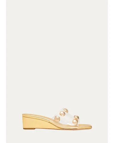 Loeffler Randall 45mm Enya Studded Pvc Wedge Sandals In Nude