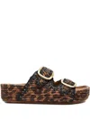Loeffler Randall Theo Leopard-print Raffia Dual-buckle Slide Sandals In Brown