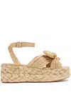 Loeffler Randall Gaby Pleated Bow Braided Raffia Platform Sandal In 中性色