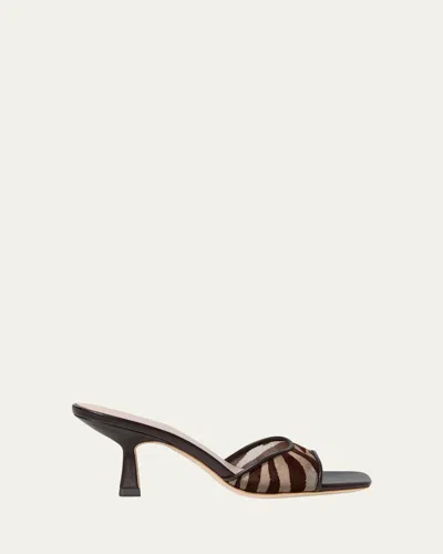 Loeffler Randall 70mm Zebra-printed Mesh Mule Sandals In Brown