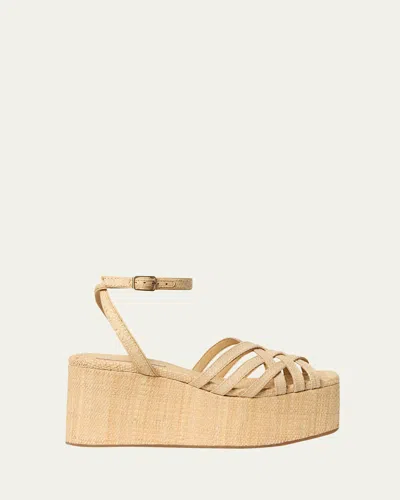 Loeffler Randall Channing Raffia Platform Wedge Sandals In Neutral