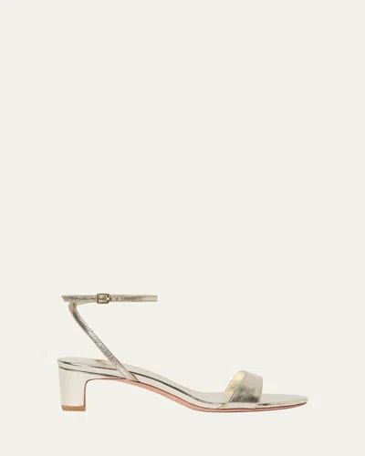 Loeffler Randall Alice Metallic Leather Kitten-heel Sandals In Champagne