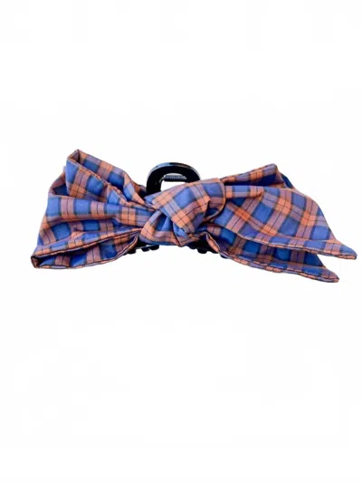 Loeffler Randall Anika Bow Claw Clip In Navy/rust Plaid In Blue