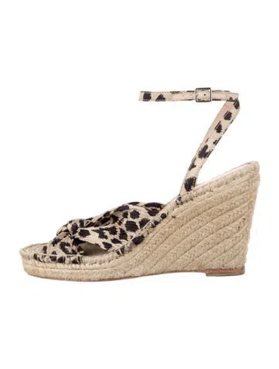 Pre-owned Loeffler Randall Animal Print Bow Accents Espadrilles In Neutrals