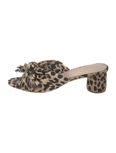 Pre-owned Loeffler Randall Animal Print Bow Accents Slides In Brown
