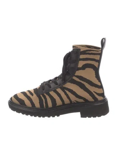 Pre-owned Loeffler Randall Animal Print Lace-up Boots In Black