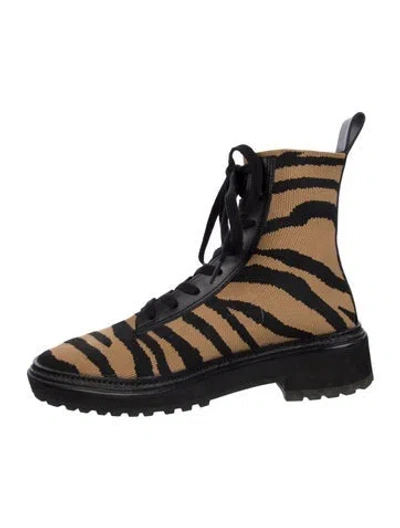 Pre-owned Loeffler Randall Animal Print Lace-up Boots In Neutral