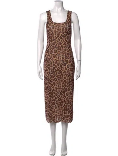 Pre-owned Loeffler Randall Animal Print Midi Length Dress W/ Tags In Brown