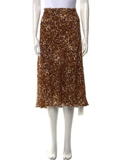 Pre-owned Loeffler Randall Animal Print Midi Length Skirt W/ Tags In Brown