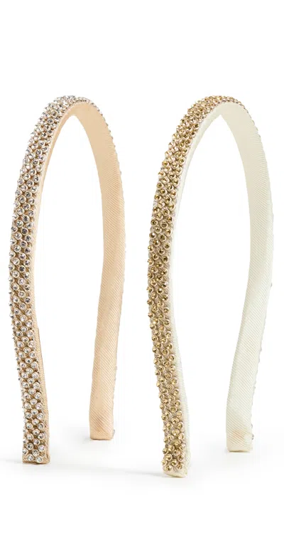 Loeffler Randall Anya Diamante Skinny Headband Set Gold In White