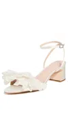 LOEFFLER RANDALL ARIA SCALLOPED RUFFLE MID HEEL SANDALS WITH ANKLE STRAP PEARL